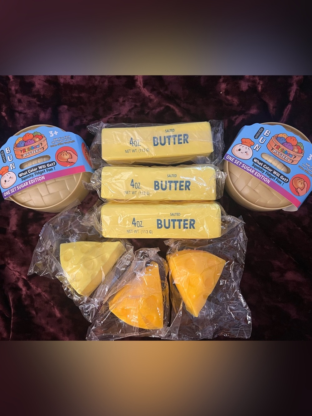 8 PC Viral Squishy Set Sugar Glitter Mystery Bun Dumpling, Butter & Cheese NEW